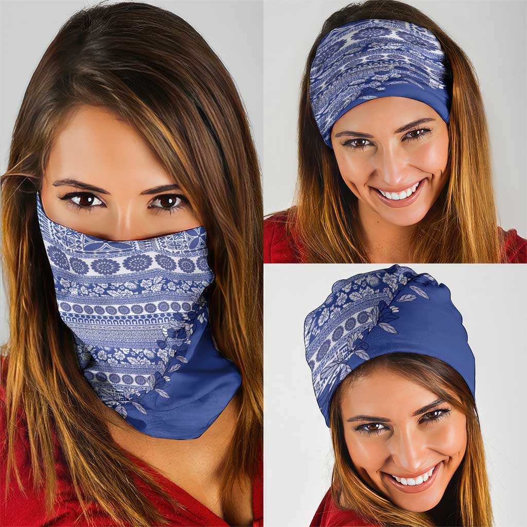 Fiji Marau na Kerisimasi Neck Gaiter Blue Tagimoucia Tapa Masi Tribal LT9 - Polynesian Pride