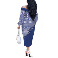 Fiji Marau na Kerisimasi Off The Shoulder Long Sleeve Dress Blue Tagimoucia Tapa Masi Tribal LT9 - Polynesian Pride