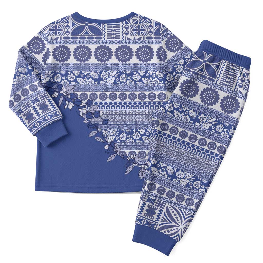 Fiji Marau na Kerisimasi Christmas Pajama Set Blue Tagimoucia Tapa Masi Tribal LT9 - Polynesian Pride