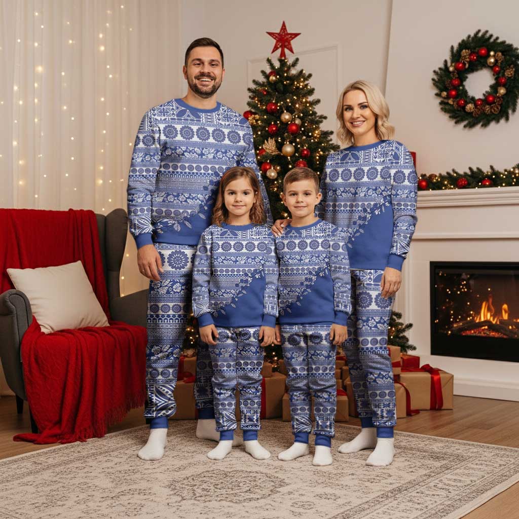 Fiji Marau na Kerisimasi Christmas Pajama Set Blue Tagimoucia Tapa Masi Tribal LT9 - Polynesian Pride