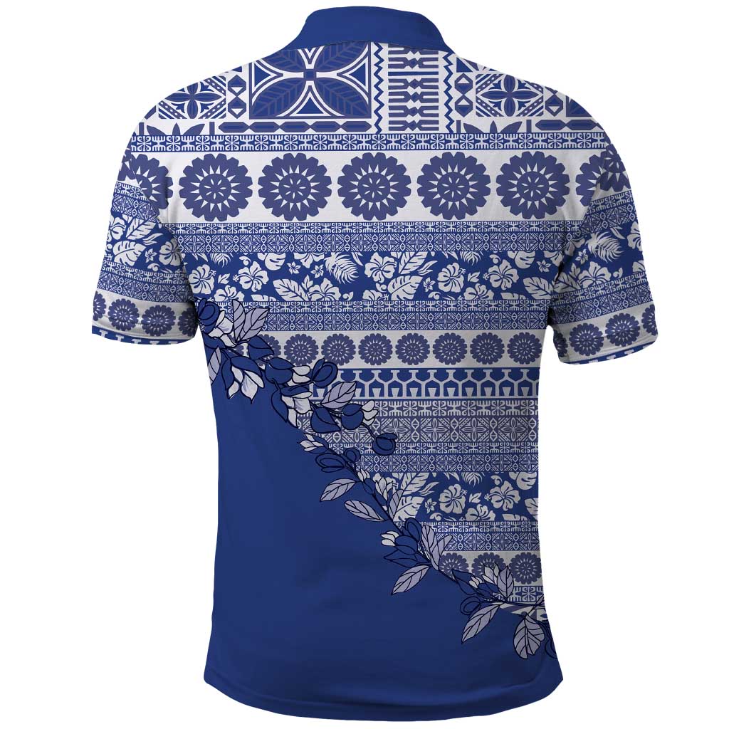 Fiji Marau na Kerisimasi Polo Shirt Blue Tagimoucia Tapa Masi Tribal LT9 - Polynesian Pride