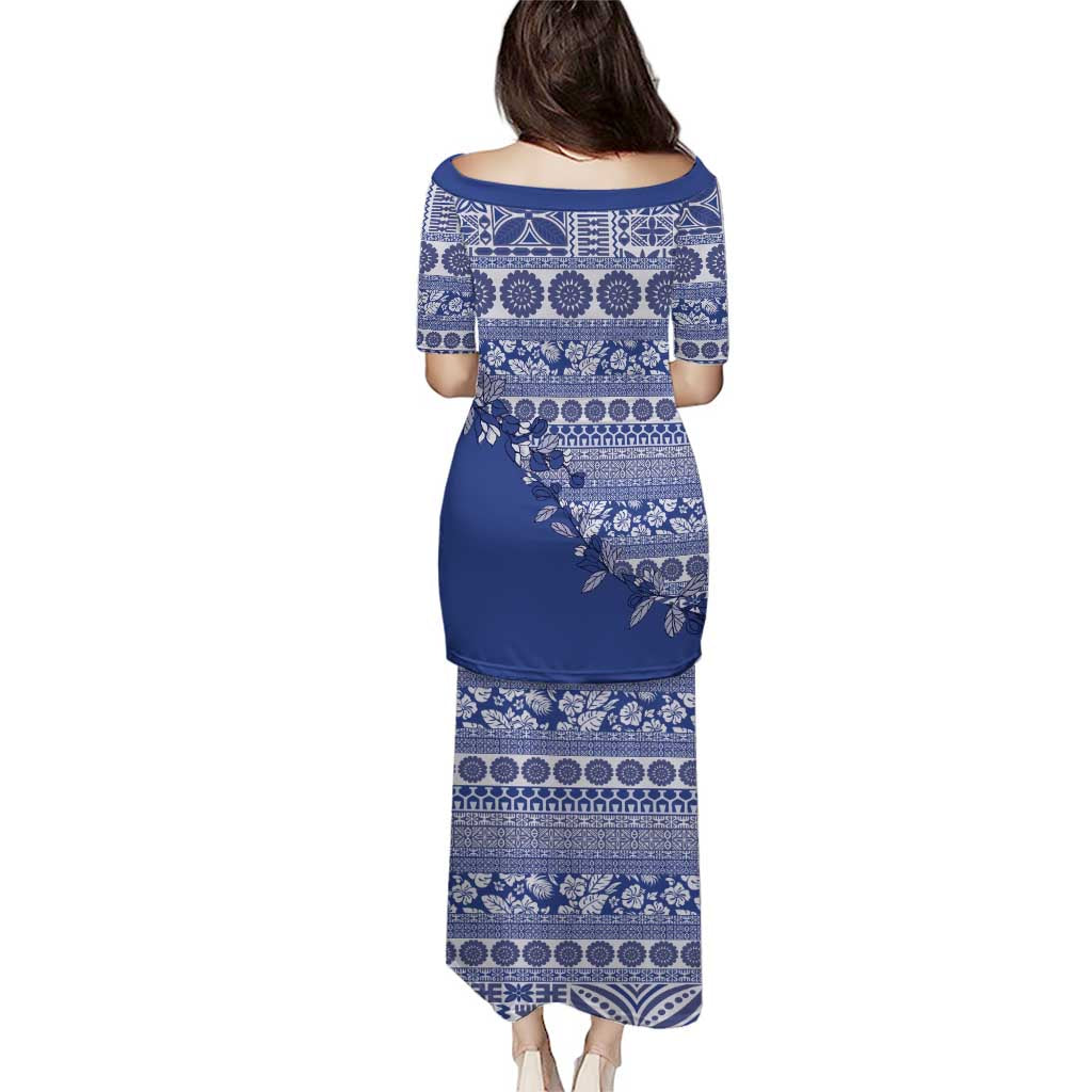 Fiji Marau na Kerisimasi Puletasi Blue Tagimoucia Tapa Masi Tribal LT9 - Polynesian Pride
