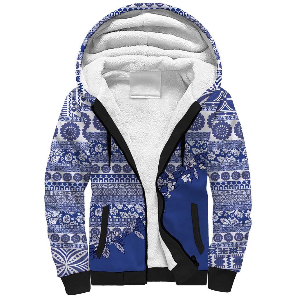 Fiji Marau na Kerisimasi Sherpa Hoodie Blue Tagimoucia Tapa Masi Tribal LT9 Unisex Blue - Polynesian Pride
