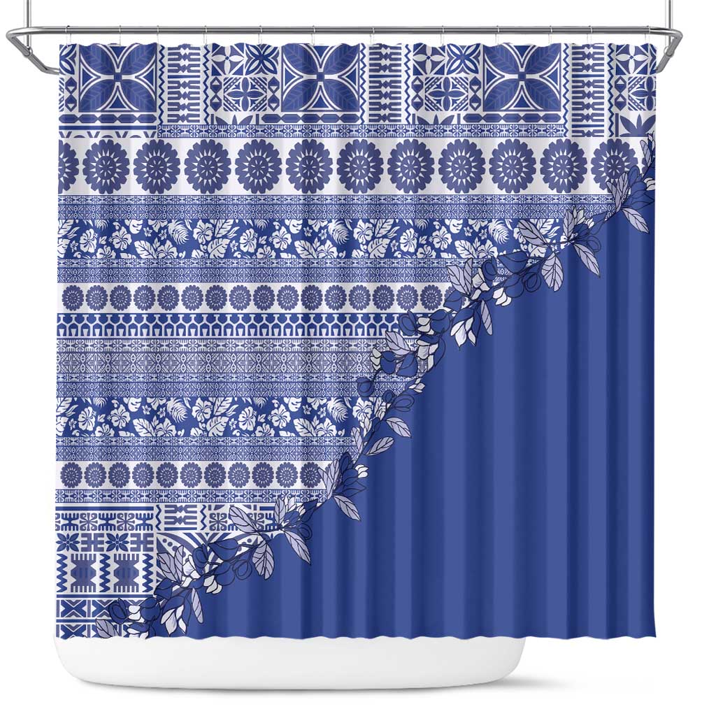 Fiji Marau na Kerisimasi Shower Curtain Blue Tagimoucia Tapa Masi Tribal LT9 Blue - Polynesian Pride