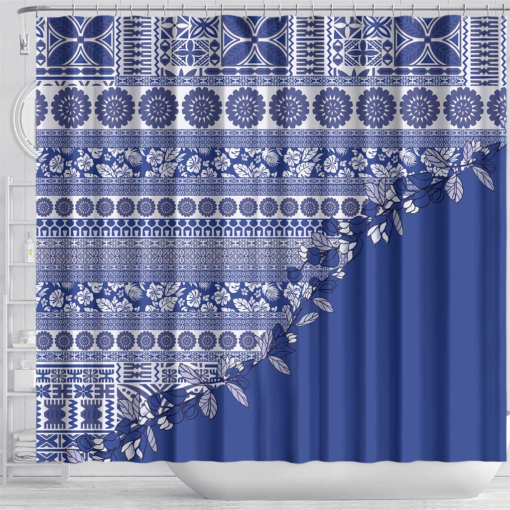 Fiji Marau na Kerisimasi Shower Curtain Blue Tagimoucia Tapa Masi Tribal LT9 - Polynesian Pride