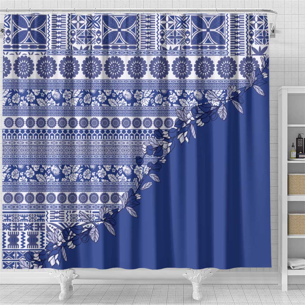 Fiji Marau na Kerisimasi Shower Curtain Blue Tagimoucia Tapa Masi Tribal LT9 - Polynesian Pride