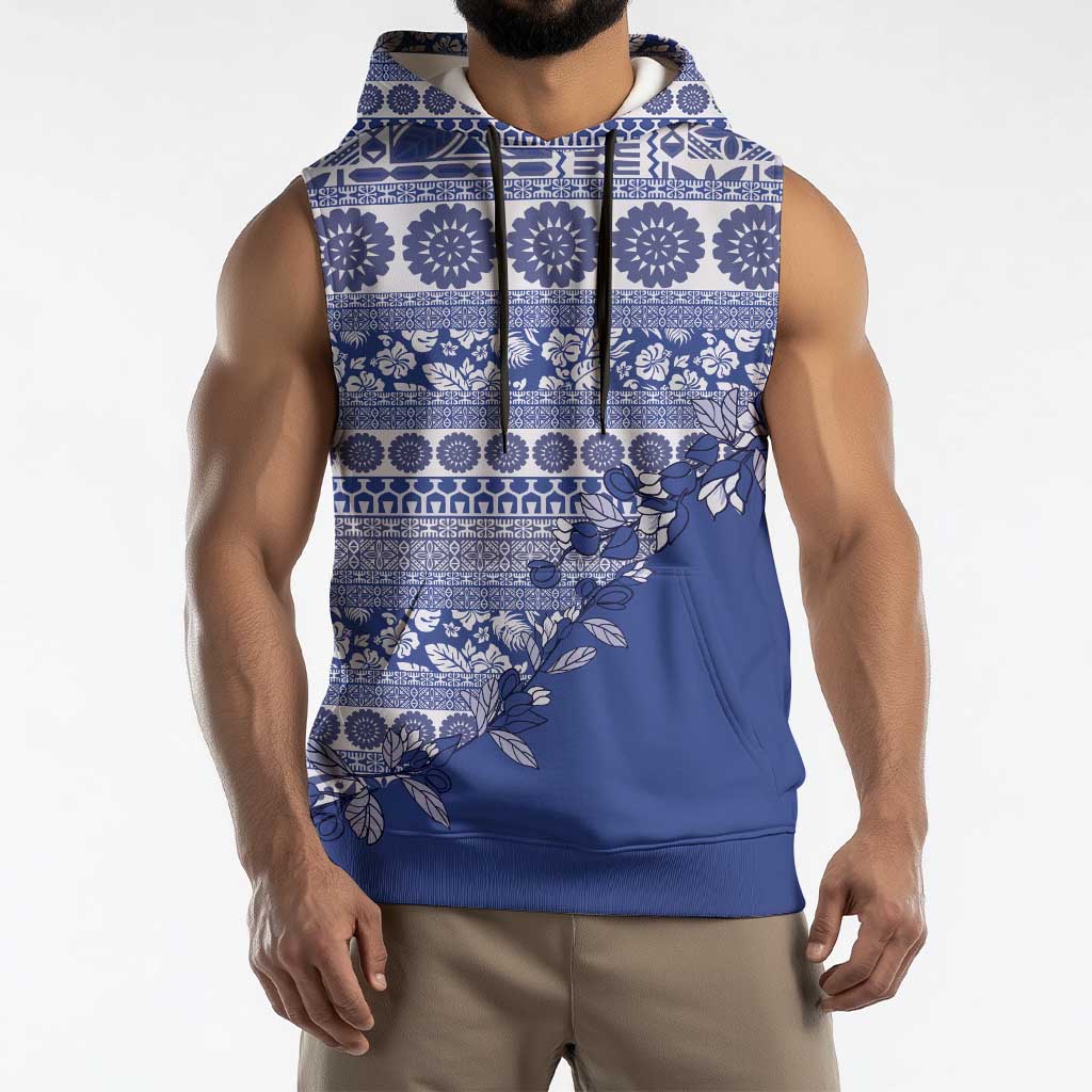 Fiji Marau na Kerisimasi Sleeveless Hoodie Blue Tagimoucia Tapa Masi Tribal LT9 - Polynesian Pride