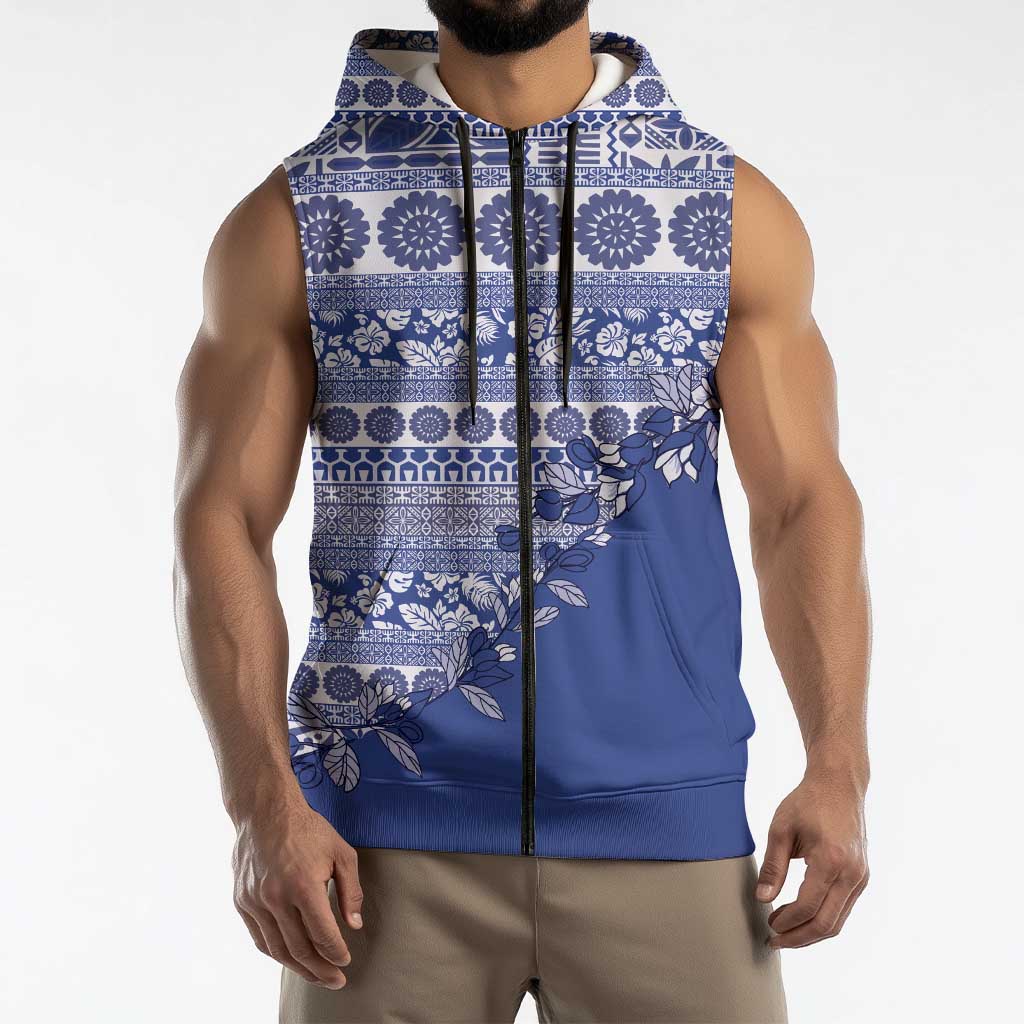 Fiji Marau na Kerisimasi Sleeveless Zip Hoodie Blue Tagimoucia Tapa Masi Tribal LT9 - Polynesian Pride