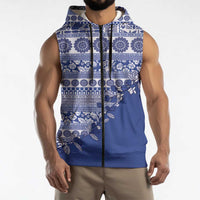 Fiji Marau na Kerisimasi Sleeveless Zip Hoodie Blue Tagimoucia Tapa Masi Tribal LT9 - Polynesian Pride