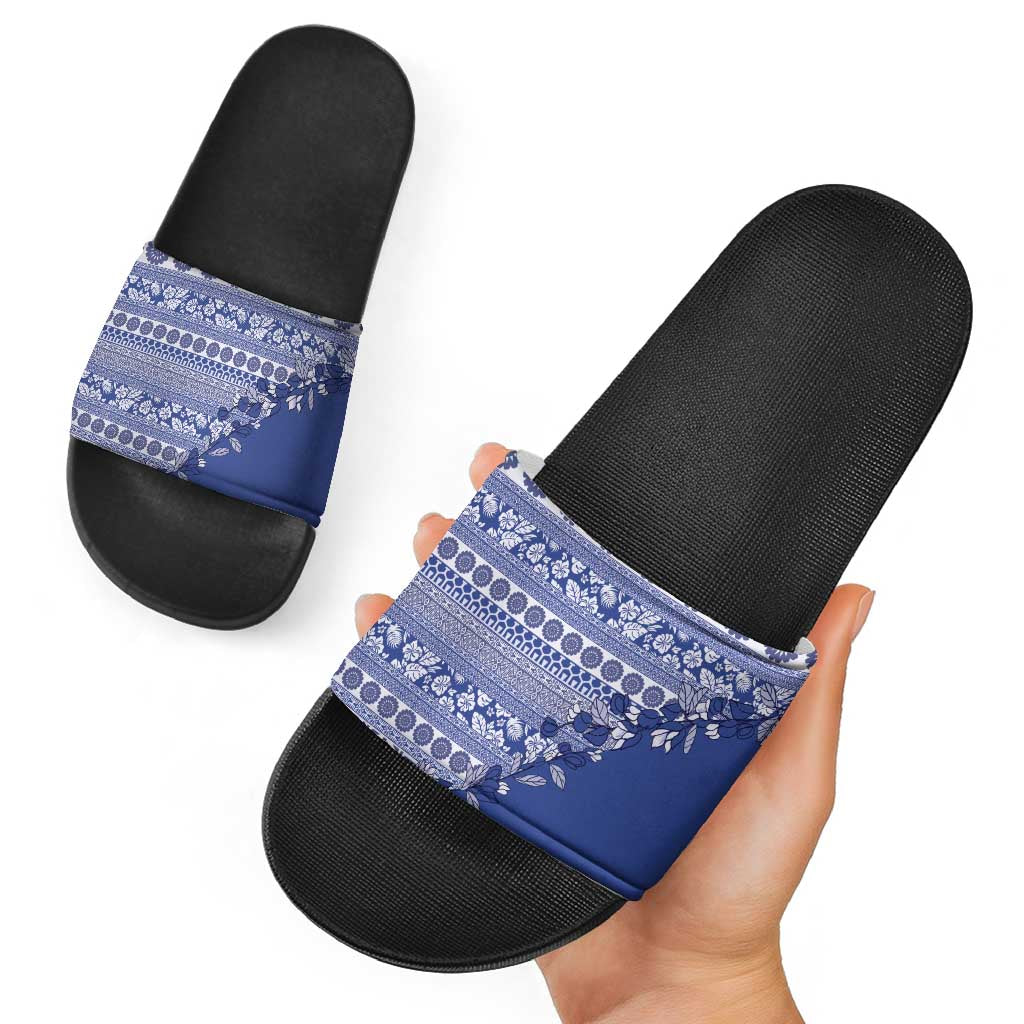 Fiji Marau na Kerisimasi Slide Sandals Blue Tagimoucia Tapa Masi Tribal - Polynesian Pride
