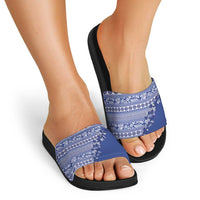Fiji Marau na Kerisimasi Slide Sandals Blue Tagimoucia Tapa Masi Tribal - Polynesian Pride