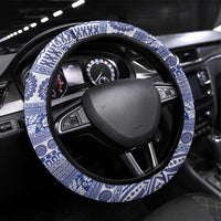 Fiji Marau na Kerisimasi Steering Wheel Cover Blue Tagimoucia Tapa Masi Tribal LT9 Universal Fit Blue - Polynesian Pride