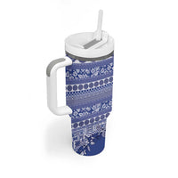 Fiji Marau na Kerisimasi Tumbler With Handle Blue Tagimoucia Tapa Masi Tribal LT9 - Polynesian Pride