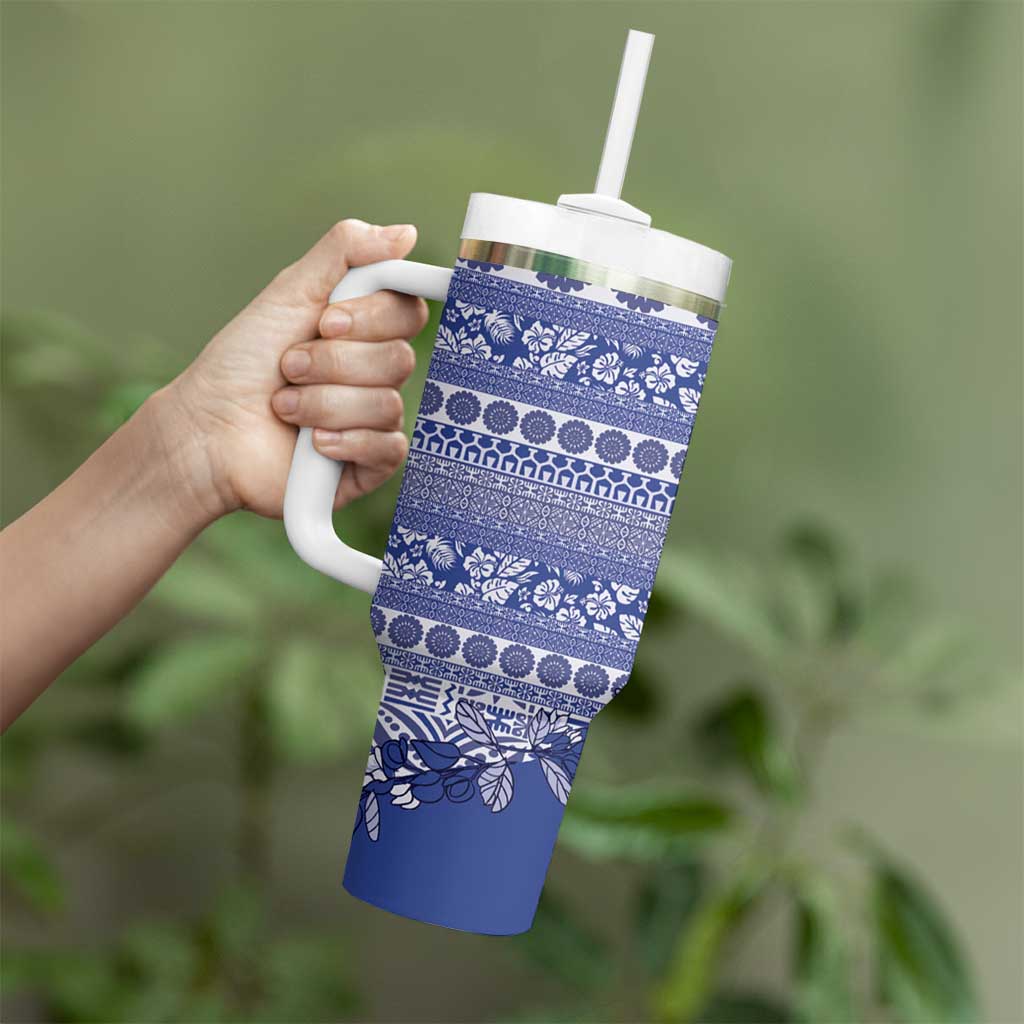 Fiji Marau na Kerisimasi Tumbler With Handle Blue Tagimoucia Tapa Masi Tribal LT9 - Polynesian Pride