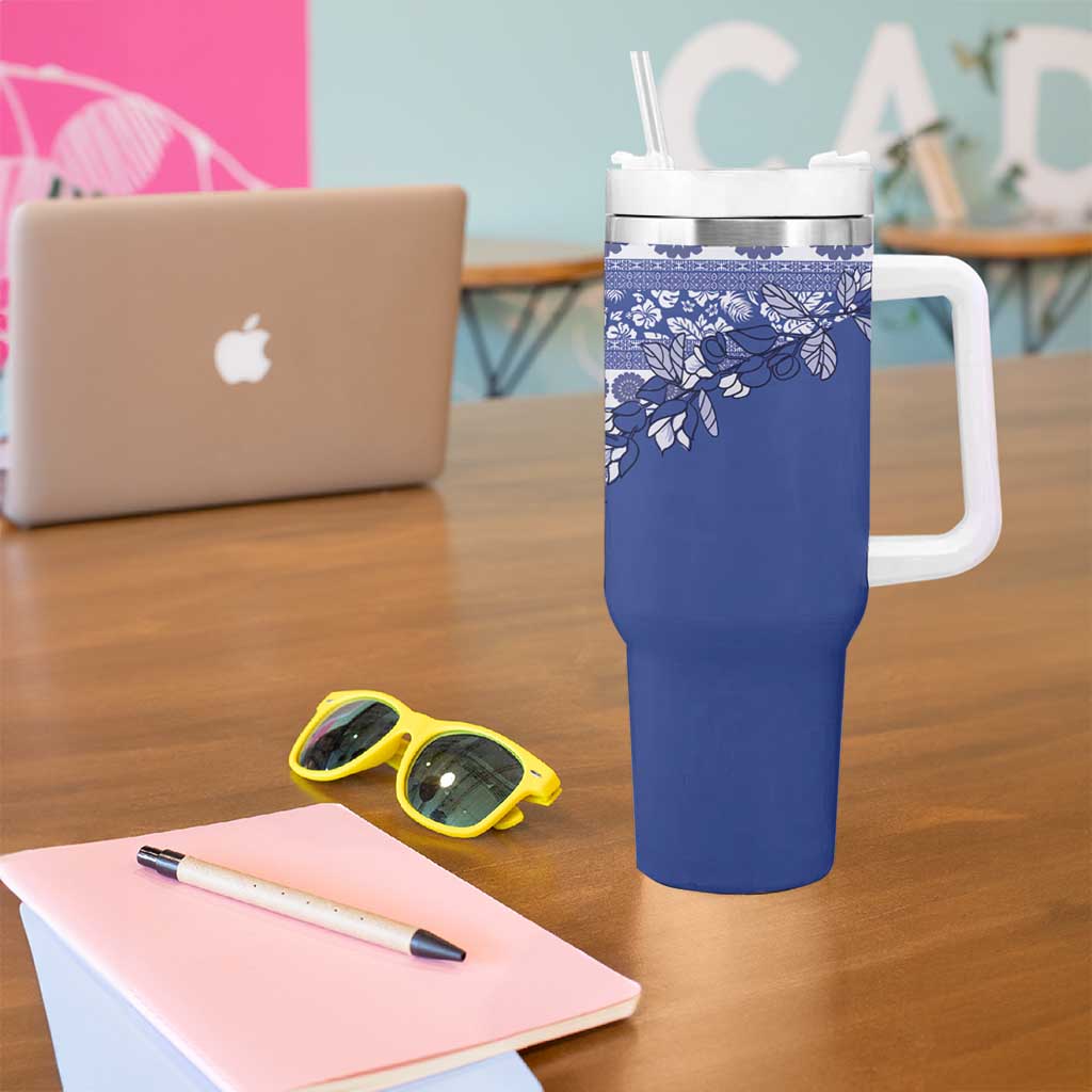Fiji Marau na Kerisimasi Tumbler With Handle Blue Tagimoucia Tapa Masi Tribal LT9 - Polynesian Pride