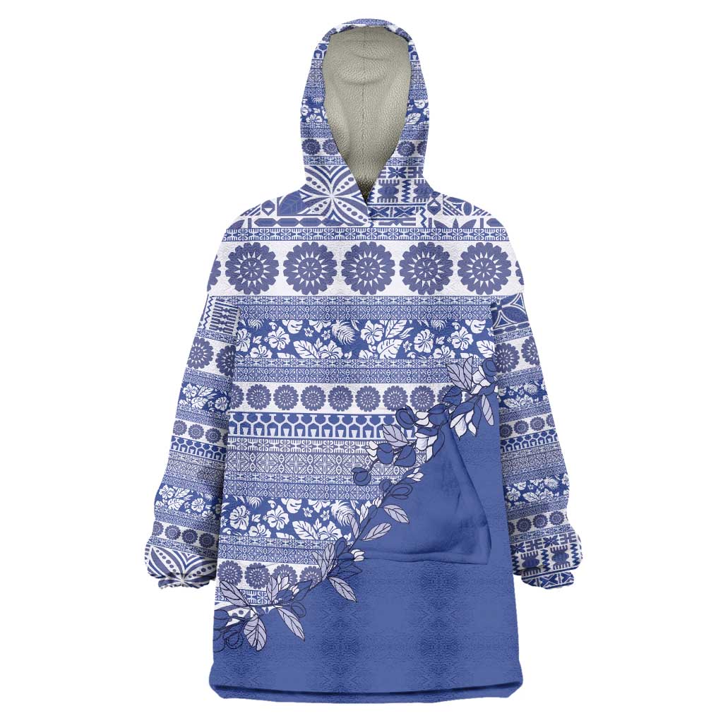 Fiji Marau na Kerisimasi Wearable Blanket Hoodie Blue Tagimoucia Tapa Masi Tribal LT9 One Size Blue - Polynesian Pride