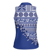 Fiji Marau na Kerisimasi Women Sleeveless Polo Shirt Blue Tagimoucia Tapa Masi Tribal LT9 - Polynesian Pride