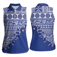 Fiji Marau na Kerisimasi Women Sleeveless Polo Shirt Blue Tagimoucia Tapa Masi Tribal LT9 - Polynesian Pride