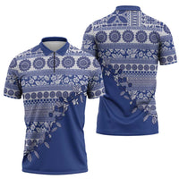 Fiji Marau na Kerisimasi Zipper Polo Shirt Blue Tagimoucia Tapa Masi Tribal LT9 - Polynesian Pride
