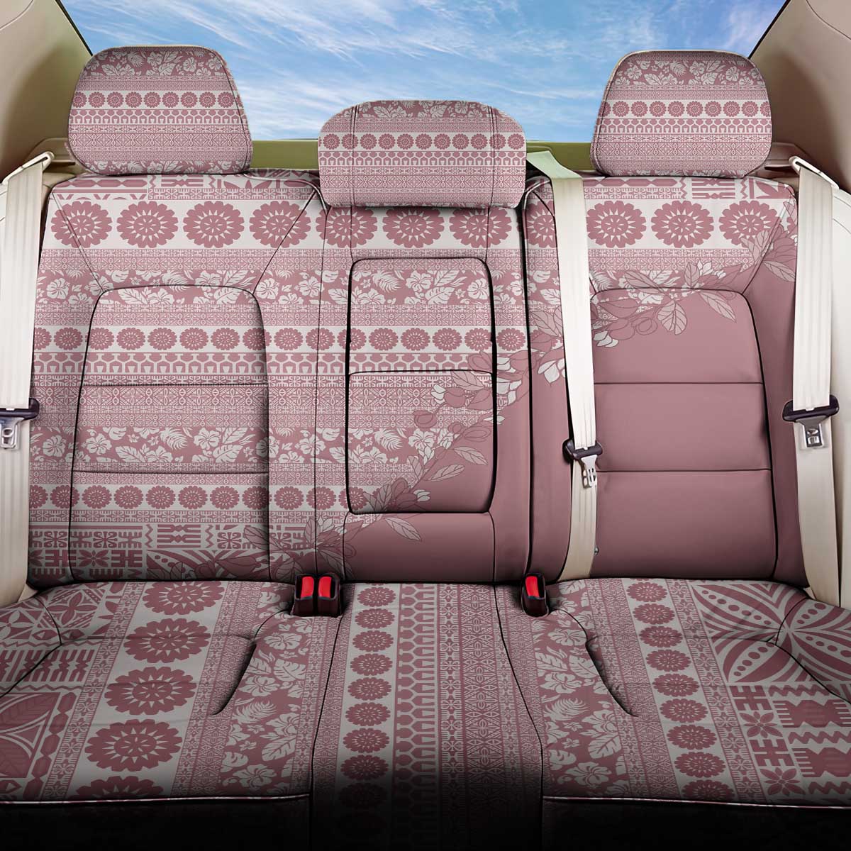 Fiji Marau na Kerisimasi Back Car Seat Cover Dusty Rose Tagimoucia Tapa Masi Tribal LT9 One Size Pink - Polynesian Pride