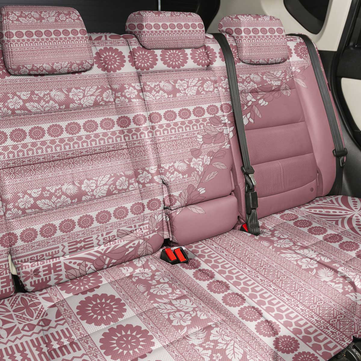 Fiji Marau na Kerisimasi Back Car Seat Cover Dusty Rose Tagimoucia Tapa Masi Tribal LT9 - Polynesian Pride