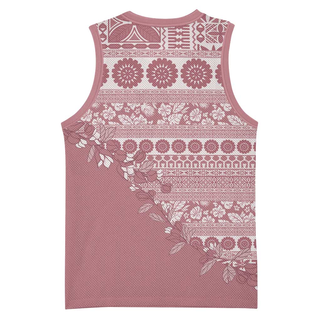 Fiji Marau na Kerisimasi Basketball Jersey Dusty Rose Tagimoucia Tapa Masi Tribal LT9 - Polynesian Pride