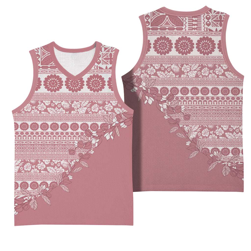 Fiji Marau na Kerisimasi Basketball Jersey Dusty Rose Tagimoucia Tapa Masi Tribal LT9 - Polynesian Pride
