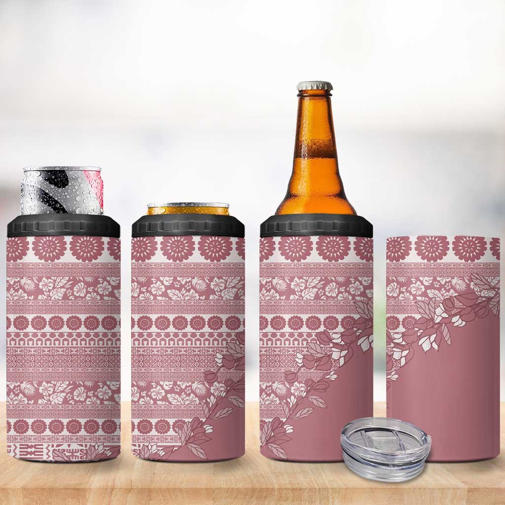 Fiji Marau na Kerisimasi 4 in 1 Can Cooler Tumbler Dusty Rose Tagimoucia Tapa Masi Tribal LT9 - Polynesian Pride