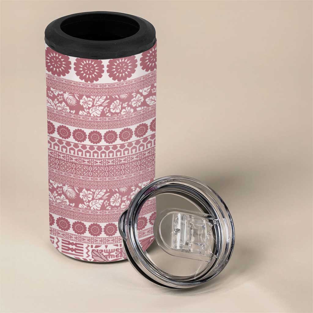 Fiji Marau na Kerisimasi 4 in 1 Can Cooler Tumbler Dusty Rose Tagimoucia Tapa Masi Tribal LT9 - Polynesian Pride