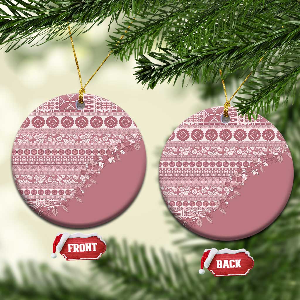 Fiji Marau na Kerisimasi Ceramic Ornament Dusty Rose Tagimoucia Tapa Masi Tribal - Polynesian Pride