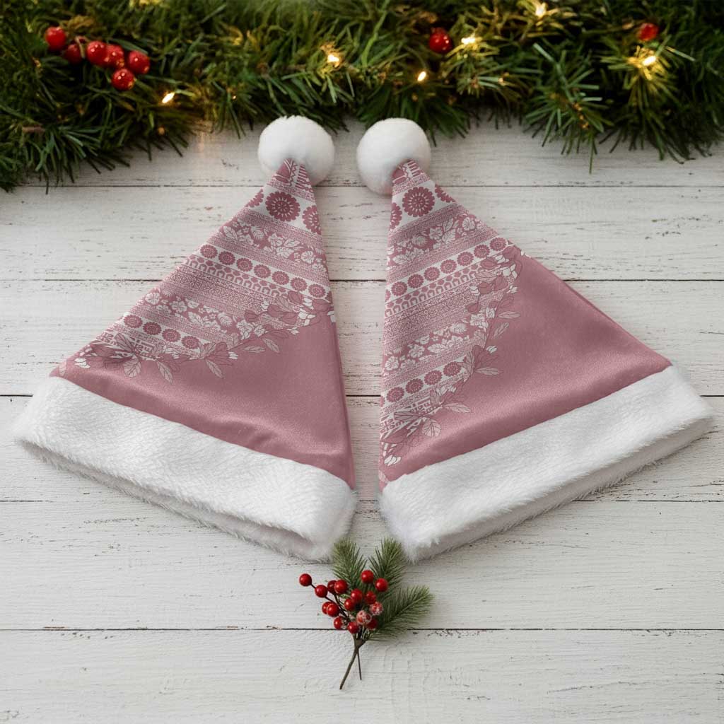Fiji Marau na Kerisimasi Christmas Santa Hat Dusty Rose Tagimoucia Tapa Masi Tribal LT9 - Polynesian Pride
