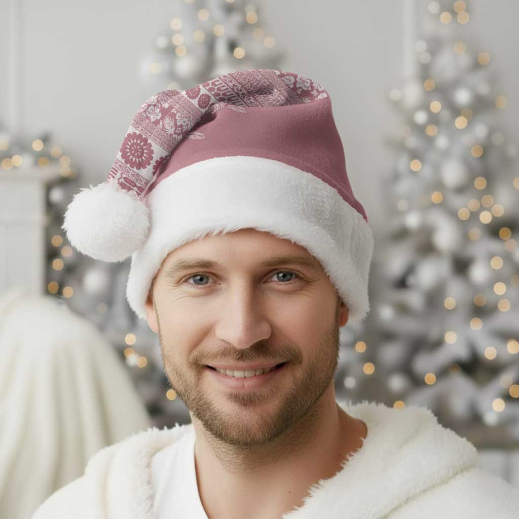 Fiji Marau na Kerisimasi Christmas Santa Hat Dusty Rose Tagimoucia Tapa Masi Tribal LT9 - Polynesian Pride