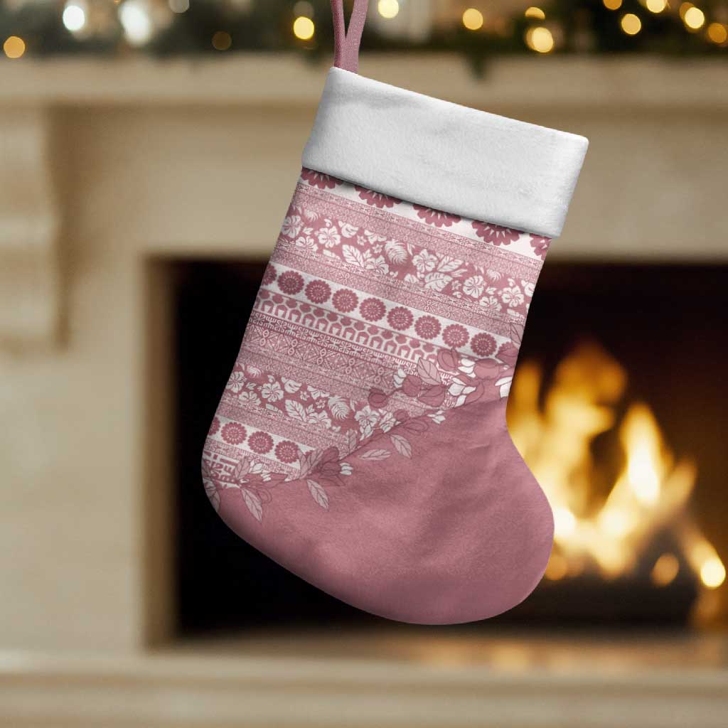 Fiji Marau na Kerisimasi Christmas Stocking Dusty Rose Tagimoucia Tapa Masi Tribal - Polynesian Pride