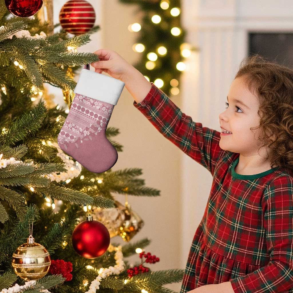 Fiji Marau na Kerisimasi Christmas Stocking Dusty Rose Tagimoucia Tapa Masi Tribal LT9 - Polynesian Pride