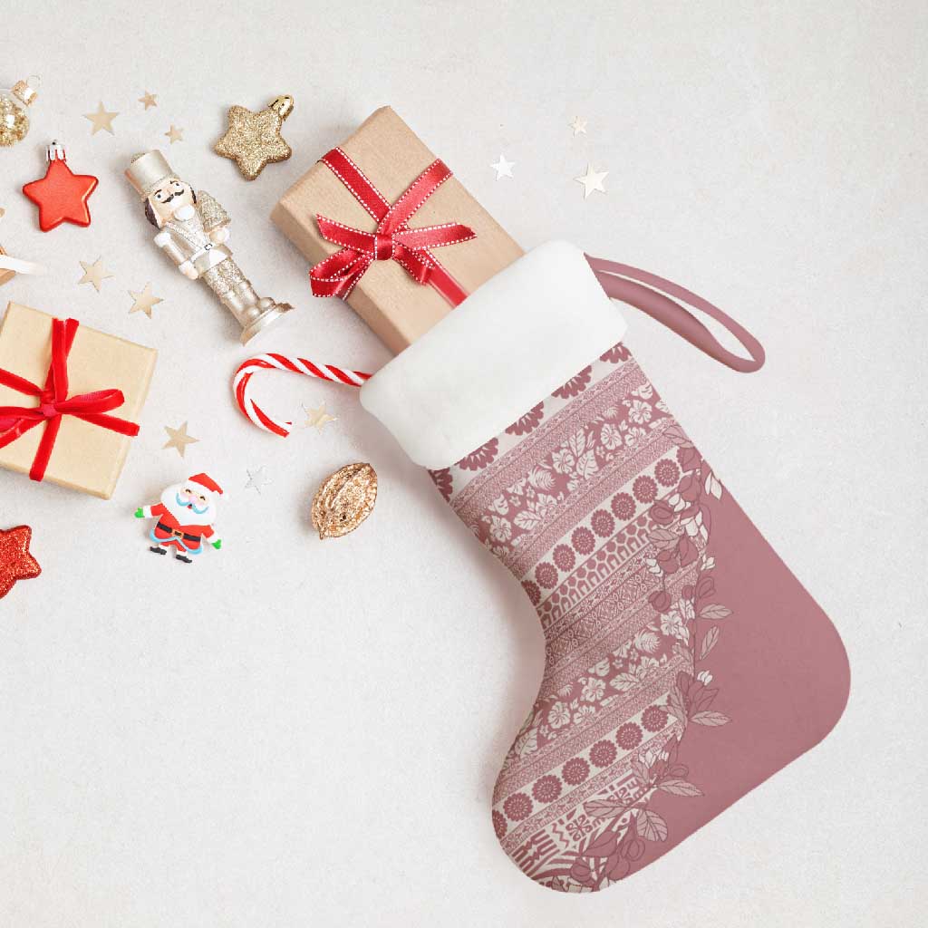 Fiji Marau na Kerisimasi Christmas Stocking Dusty Rose Tagimoucia Tapa Masi Tribal LT9 - Polynesian Pride