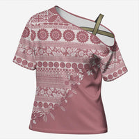 Fiji Marau na Kerisimasi Cross Shoulder Shirt Dusty Rose Tagimoucia Tapa Masi Tribal LT9 Female Pink - Polynesian Pride