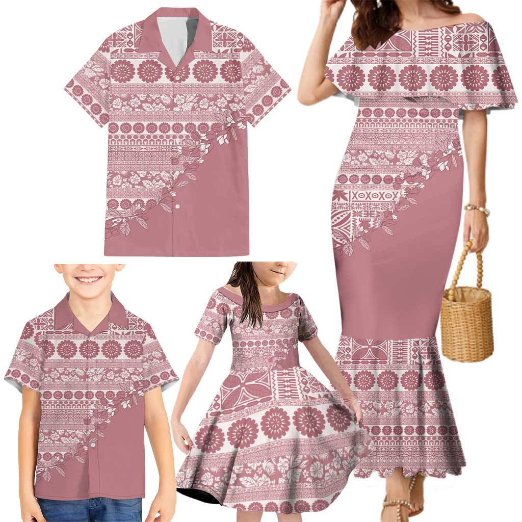 Fiji Marau na Kerisimasi Family Matching Mermaid Dress and Hawaiian Shirt Dusty Rose Tagimoucia Tapa Masi Tribal LT9 - Polynesian Pride