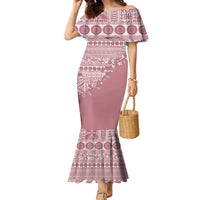 Fiji Marau na Kerisimasi Family Matching Mermaid Dress and Hawaiian Shirt Dusty Rose Tagimoucia Tapa Masi Tribal LT9 Mom's Dress Pink - Polynesian Pride