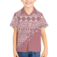 Fiji Marau na Kerisimasi Family Matching Off Shoulder Maxi Dress and Hawaiian Shirt Dusty Rose Tagimoucia Tapa Masi Tribal LT9 Son's Shirt Pink - Polynesian Pride