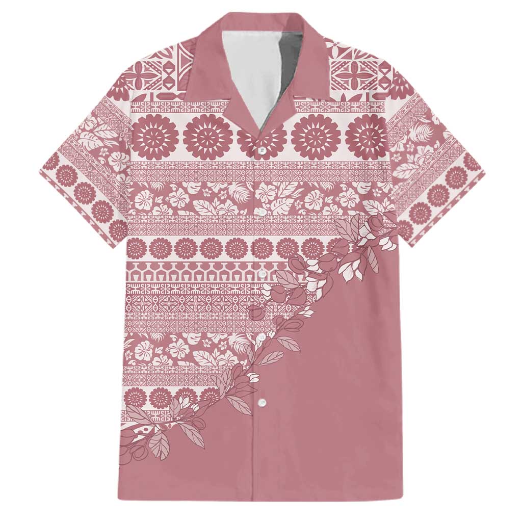 Fiji Marau na Kerisimasi Family Matching Off Shoulder Short Dress and Hawaiian Shirt Dusty Rose Tagimoucia Tapa Masi Tribal LT9 Dad's Shirt - Short Sleeve Pink - Polynesian Pride