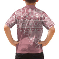 Fiji Marau na Kerisimasi Family Matching Short Sleeve Bodycon Dress and Hawaiian Shirt Dusty Rose Tagimoucia Tapa Masi Tribal LT9 - Polynesian Pride