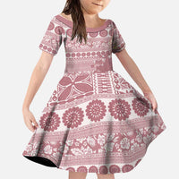 Fiji Marau na Kerisimasi Family Matching Short Sleeve Bodycon Dress and Hawaiian Shirt Dusty Rose Tagimoucia Tapa Masi Tribal LT9 Daughter's Dress Pink - Polynesian Pride