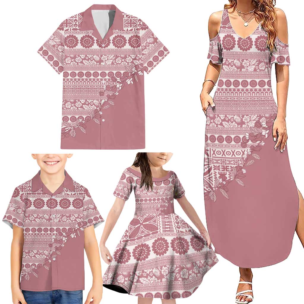 Fiji Marau na Kerisimasi Family Matching Summer Maxi Dress and Hawaiian Shirt Dusty Rose Tagimoucia Tapa Masi Tribal LT9 - Polynesian Pride