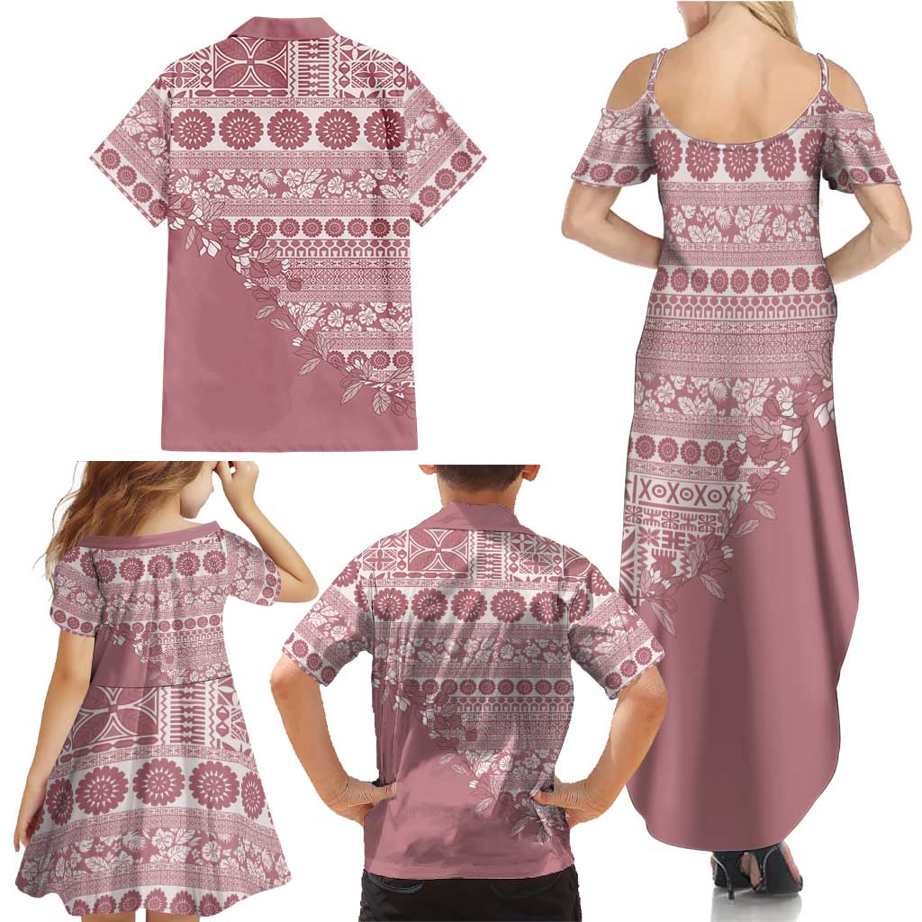 Fiji Marau na Kerisimasi Family Matching Summer Maxi Dress and Hawaiian Shirt Dusty Rose Tagimoucia Tapa Masi Tribal LT9 - Polynesian Pride