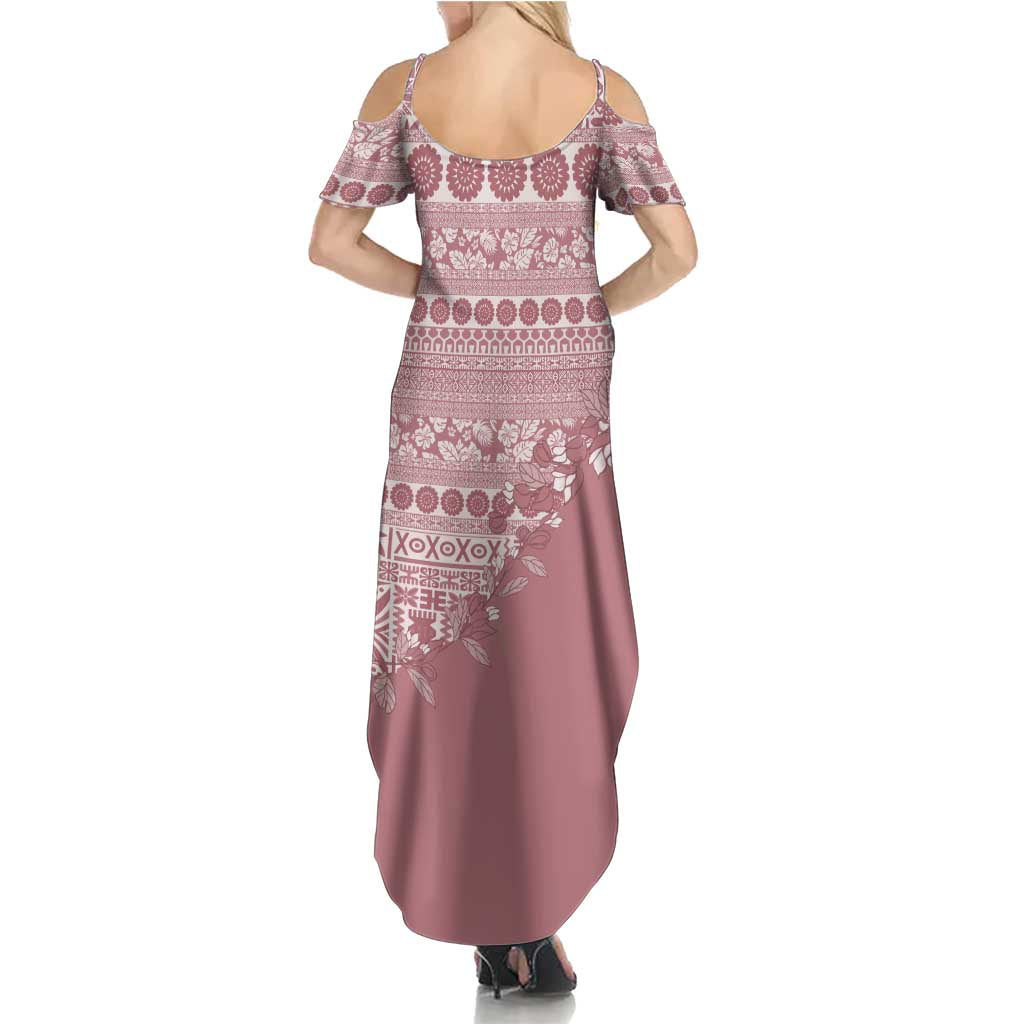 Fiji Marau na Kerisimasi Family Matching Summer Maxi Dress and Hawaiian Shirt Dusty Rose Tagimoucia Tapa Masi Tribal LT9 - Polynesian Pride