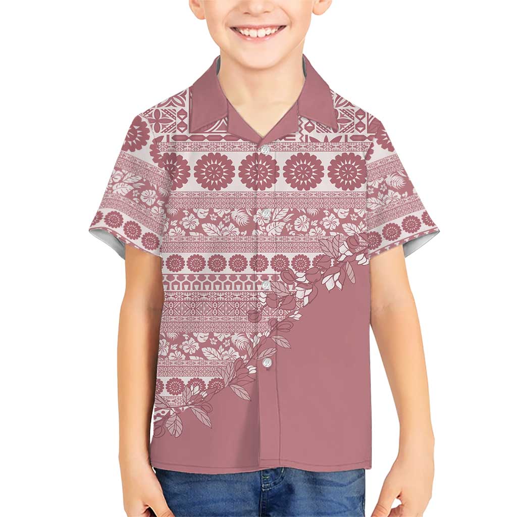 Fiji Marau na Kerisimasi Family Matching Summer Maxi Dress and Hawaiian Shirt Dusty Rose Tagimoucia Tapa Masi Tribal LT9 Son's Shirt Pink - Polynesian Pride