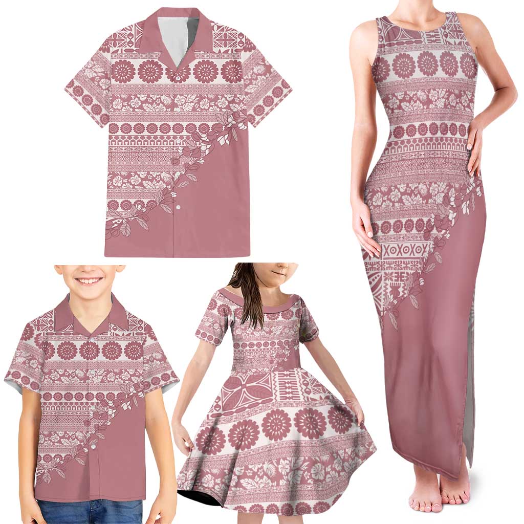 Fiji Marau na Kerisimasi Family Matching Tank Maxi Dress and Hawaiian Shirt Dusty Rose Tagimoucia Tapa Masi Tribal LT9 - Polynesian Pride