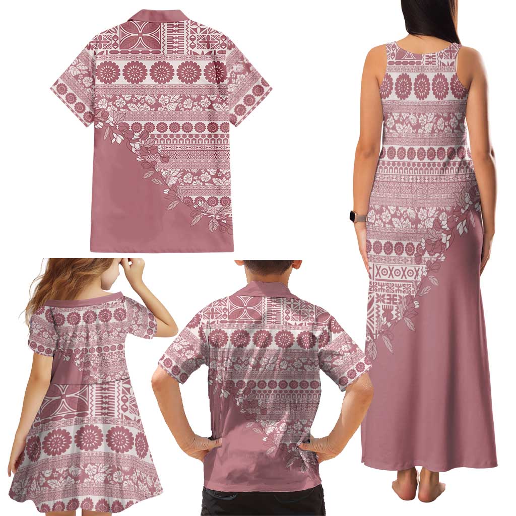Fiji Marau na Kerisimasi Family Matching Tank Maxi Dress and Hawaiian Shirt Dusty Rose Tagimoucia Tapa Masi Tribal LT9 - Polynesian Pride