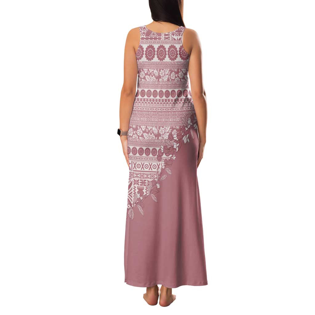 Fiji Marau na Kerisimasi Family Matching Tank Maxi Dress and Hawaiian Shirt Dusty Rose Tagimoucia Tapa Masi Tribal LT9 - Polynesian Pride