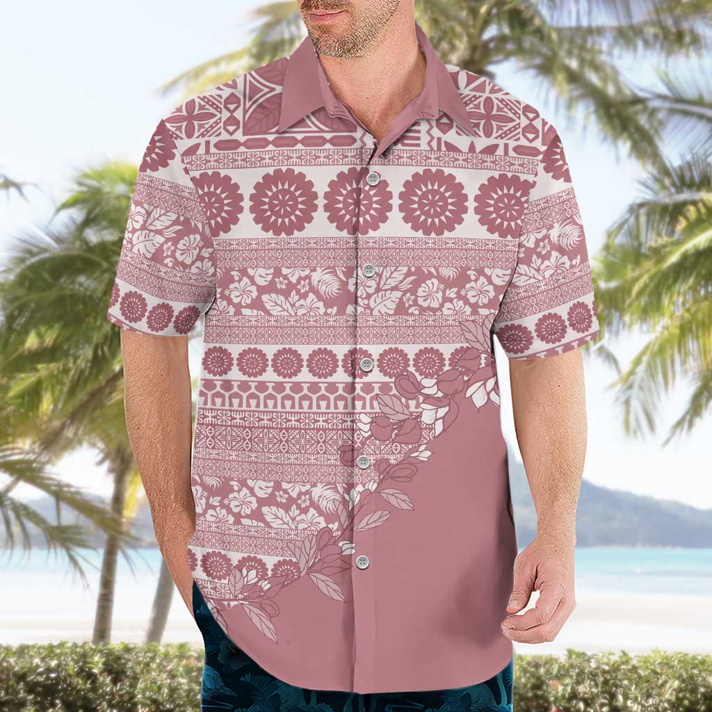 Fiji Marau na Kerisimasi Hawaiian Shirt Dusty Rose Tagimoucia Tapa Masi Tribal LT9 - Polynesian Pride